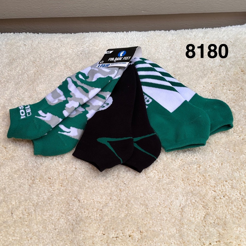 New Boston Celtics NBA 3 Pack Ankle Socks Mens Large Camo Striped For Bare Feet